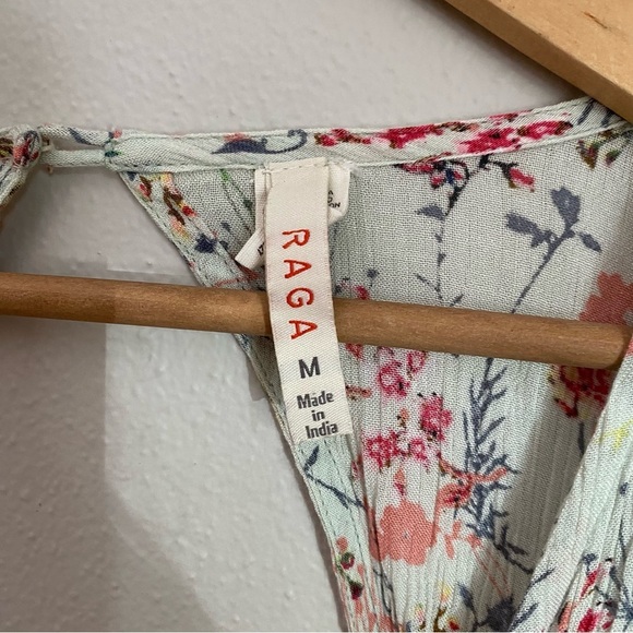 Anthropologie Raga Mint Green Floral V-Neck Wrap Flutter Sleeve Maxi Dress Sz M - Picture 3 of 9